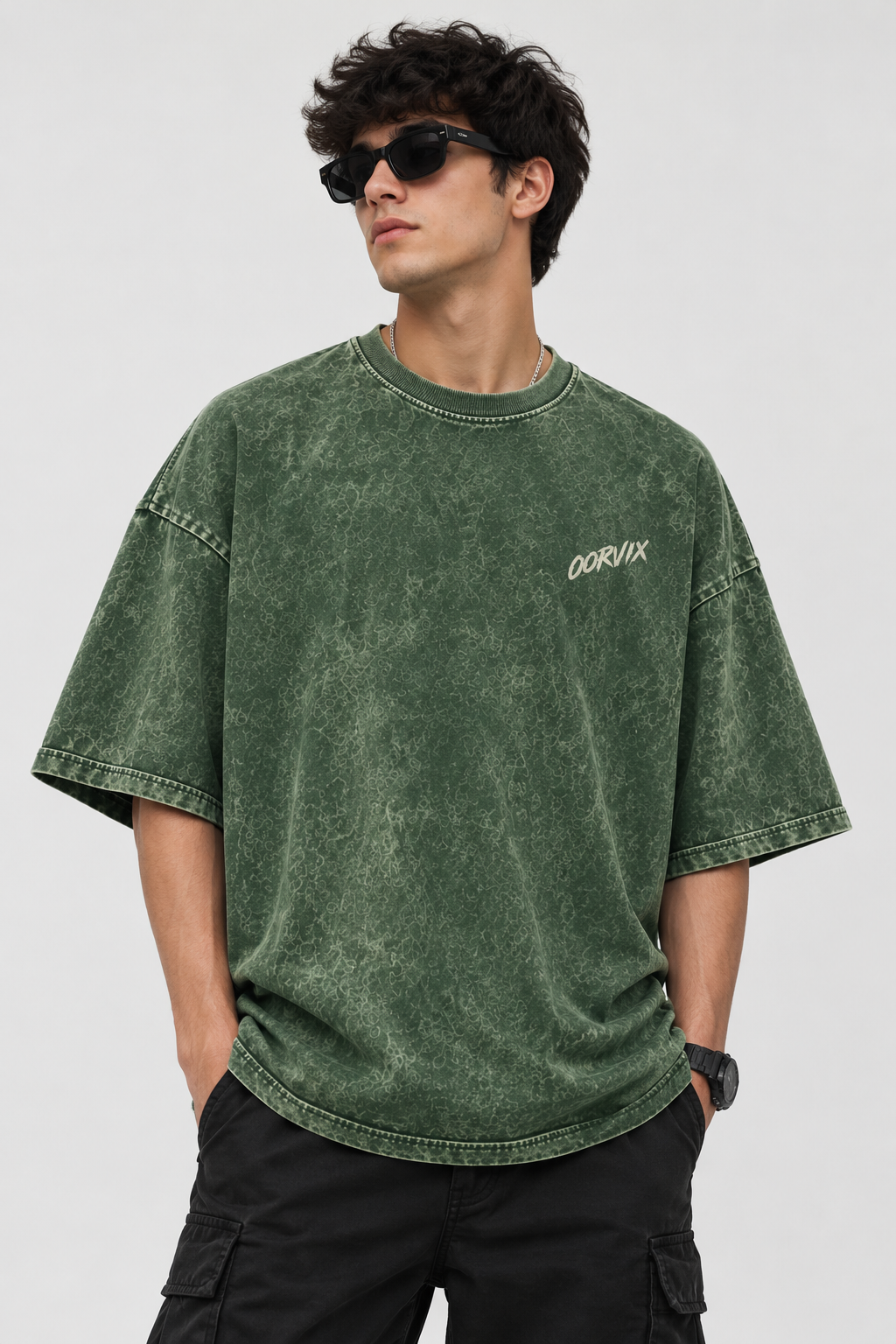 OORVIX Oversized Acid Wash Green T-irt