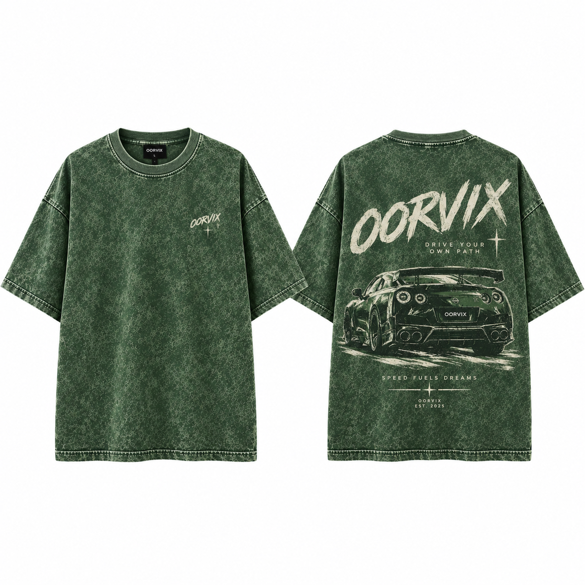 OORVIX Oversized Acid Wash Green T-irt